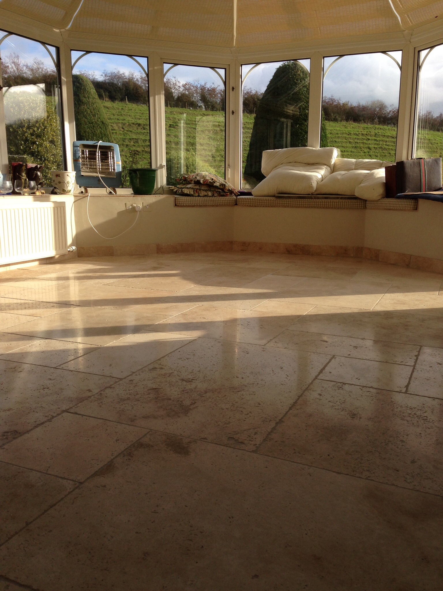 Travertine floor tiles cleaned & polished