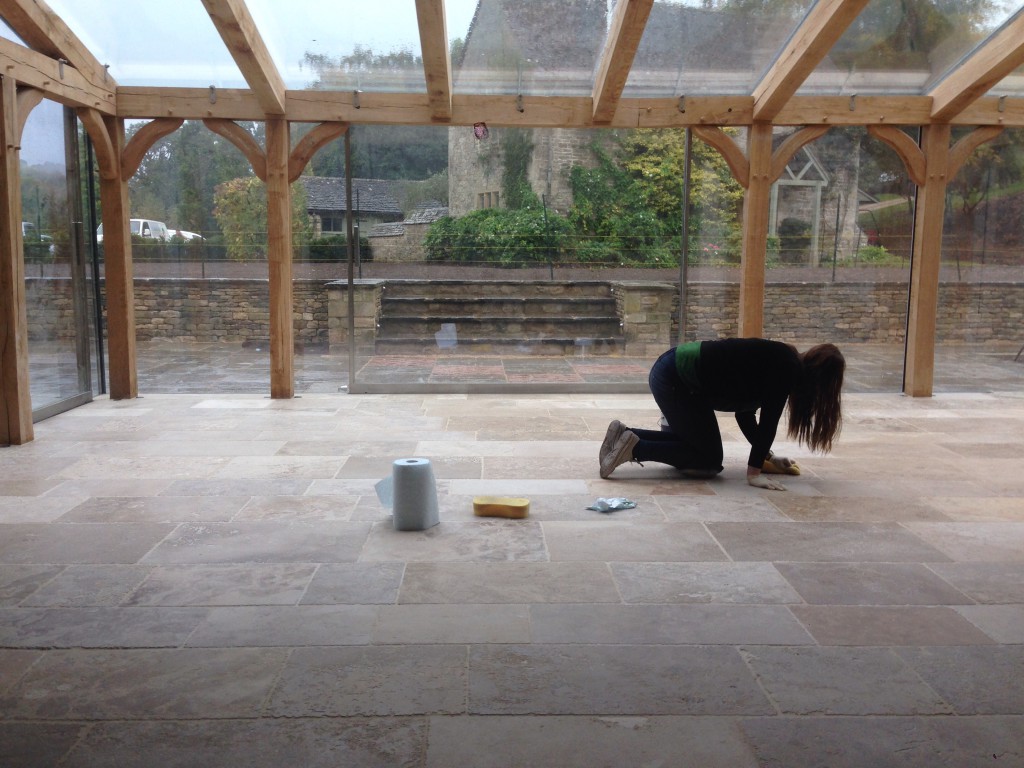 Polishing & sealing natural limestone floor tiles